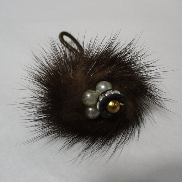 Fancy Real Fur Pony Tail Holder Rubber Band Faux Pearls - Picture 3 of 7